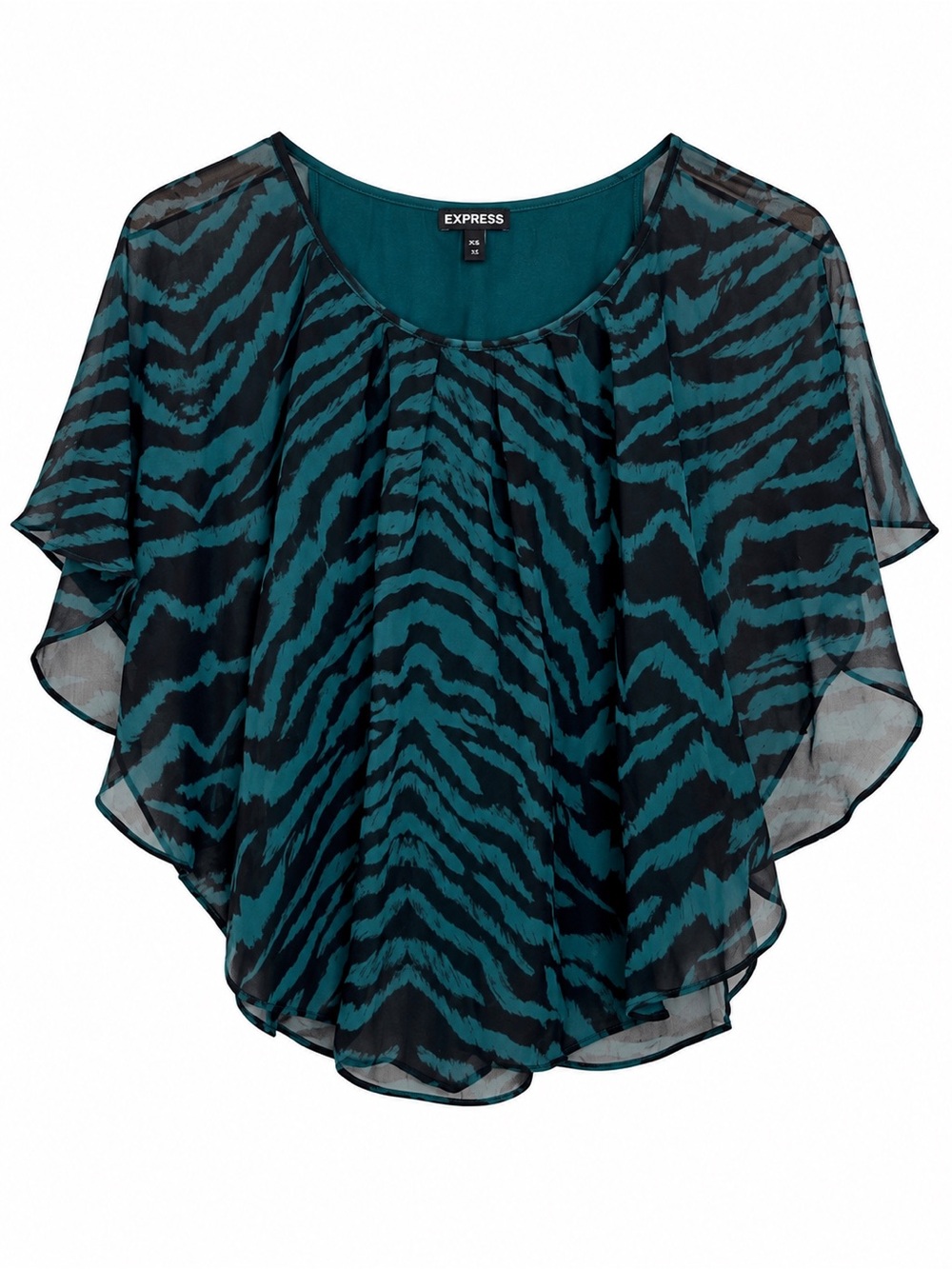 Express XS Zebra Print Sheer Overlay Dolman Flutter Sleeve Blouse Top